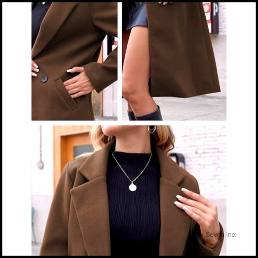 Winter Wool Blend Peacoat with Notch Lapel Long Overcoat - Picture 6 of 7